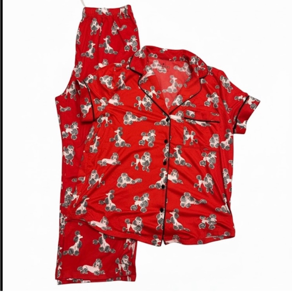 Kate Spade Red Pajama Set with Poodle Print